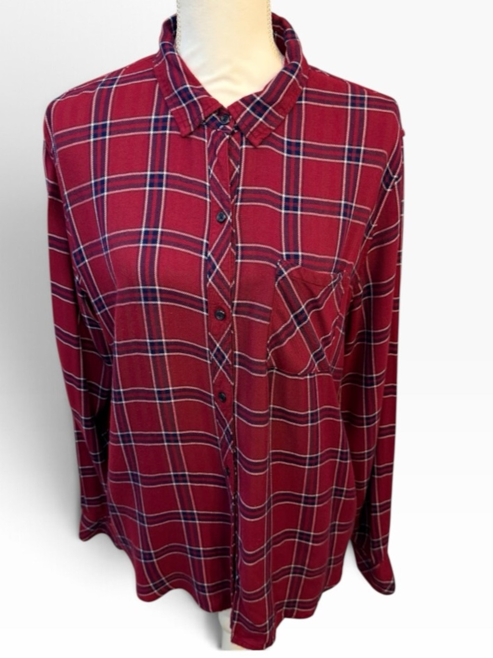 Rails Flannel Button Front Shirt Merlot Navy Plaid Country Grunge Casual Relaxed